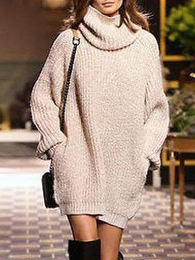 Knitting High-Neck Loose Sweater Tops