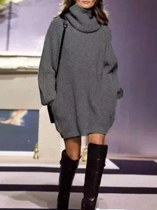 Knitting High-Neck Loose Sweater Tops
