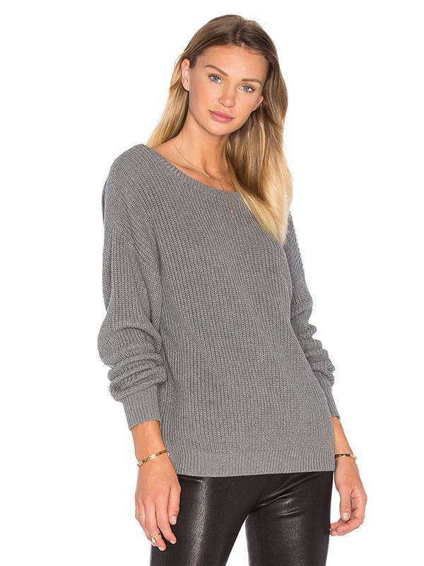 Knitting Backless Round-Neck Long Sleeves Sweater Tops
