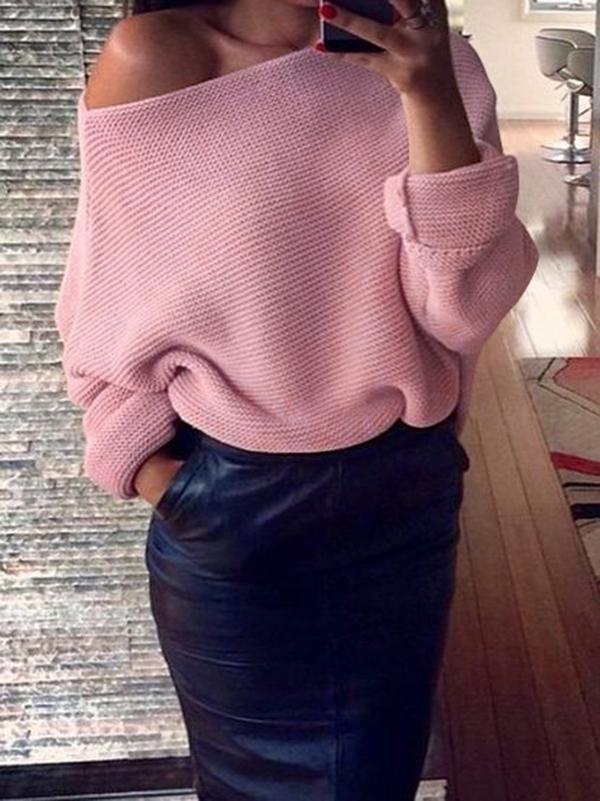 Sexy Solid Color Off-The-Shoulder Sweater Tops