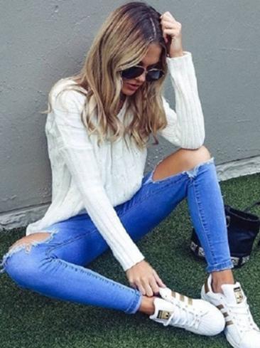 Knit Hollow Backlesslong Sleeve V-Neck Sweater