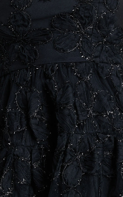 Marzy Mini Dress - Strapless Floral Detail Lace Fit And Flare Dress In Black