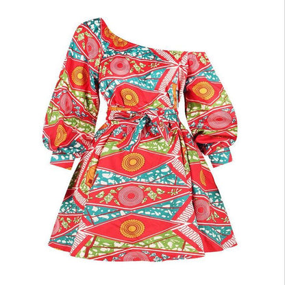Hot Sale Sexy Africdresses For Women African Print Clothing One Shoulder Dress