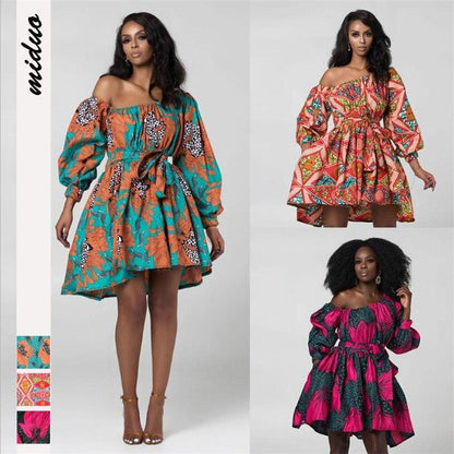 Hot Sale Sexy Africdresses For Women African Print Clothing One Shoulder Dress