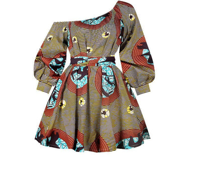 Hot Sale Sexy Africdresses For Women African Print Clothing One Shoulder Dress