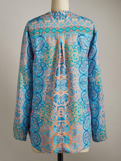 Floral Print Top Sexy V-Neck Long Sleeve Loose Casual Women Street Autumn Top