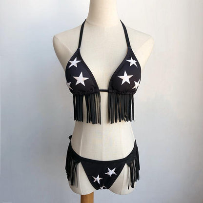 New Women Sexy Bikini Set Fringed Tassel Padded Star Print Swimwear