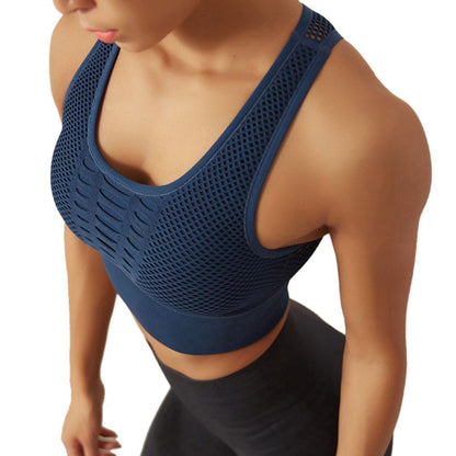 Seamless Shockproof Sports Bra  Fitness Women Running Crop Tops Workout Padded Yoga Mesh Breathable Quick-Drying Underwear