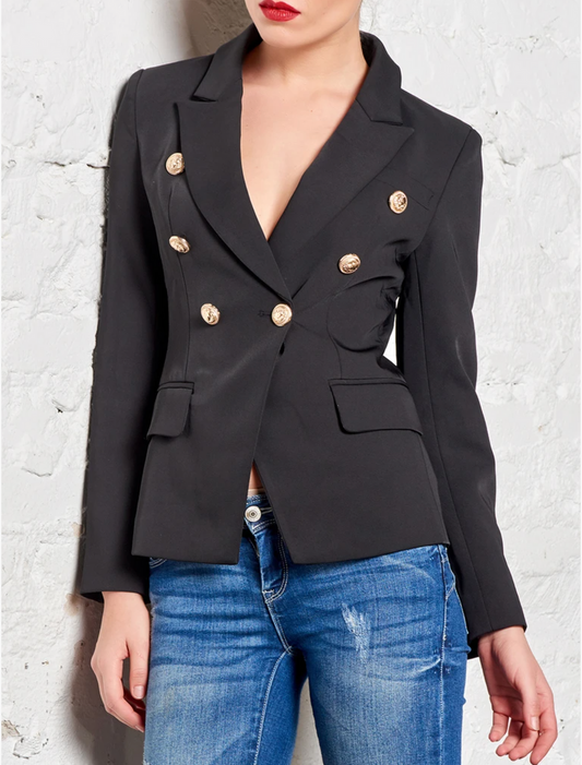 Rocksa Double-Breasted Satin Blazer