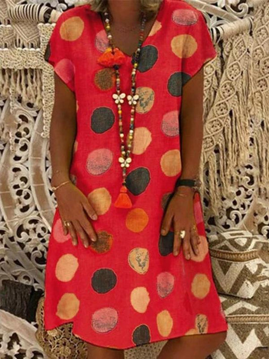 Fashion Multicolor Polka Dot V-Neck Spliced Midi Dress