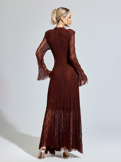 Octavia Brown Lace Long Sleeve Dress