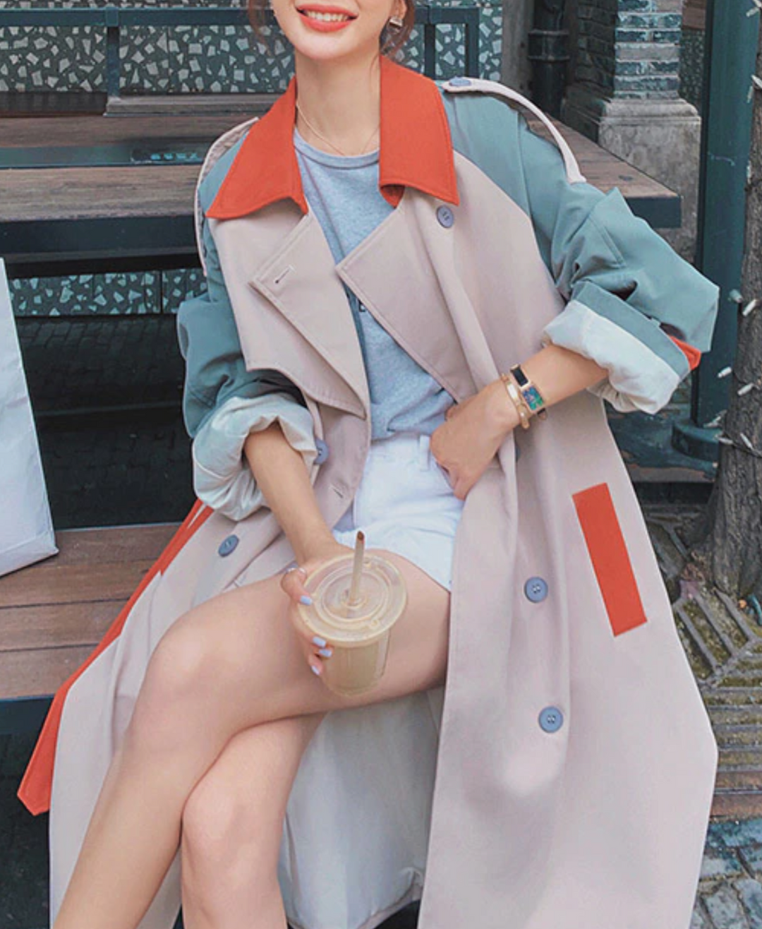 Lanna Colorblock Trench Coat