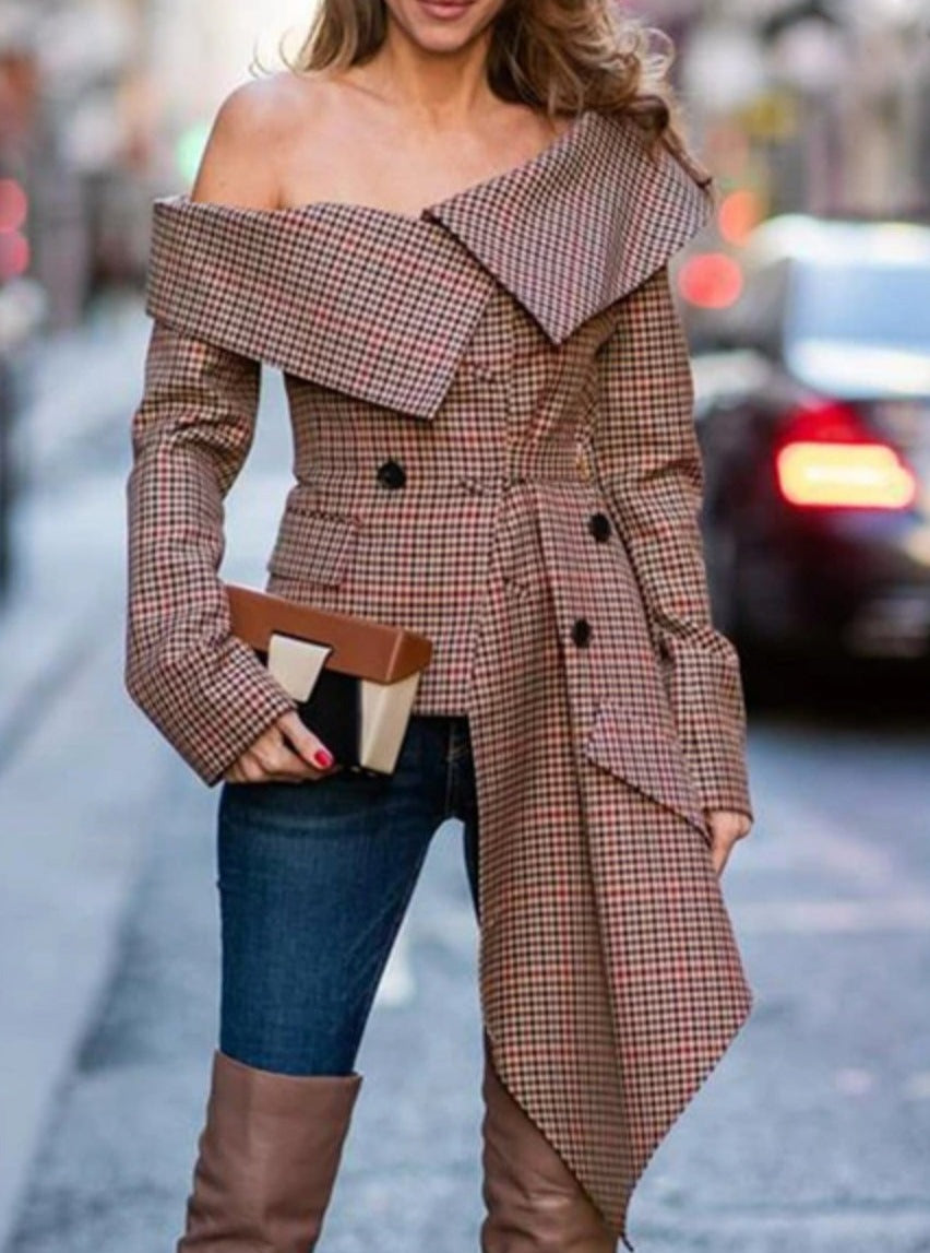 Sandi Checkered Asymmetrical Jacket