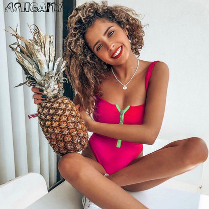 2021 Striped Swimwear One Piece Swimsuit Women Backless Monokini Swimsuit Sport Bodysuit Beach Bathing Suit Swim Red White
