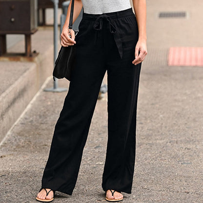 Women Pants Fashion Linen Cotton Solid Elastic Waist Trousers Female Plus Size Ankle-Length Trousers Summer Casual Pants