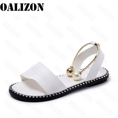 New Summer Women Beaded Pearly Sandals Slippers Shoes Ladies Flats Sandals Flip Flop Casual Flat Slingback Sandals Shoes