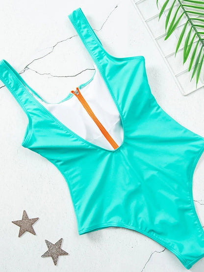 2023 New Sexy Zipper One Piece Swimsuit Women Solid Swimwear Bodysuit Swimsuit Push Up Monokini Bathing Suit Summer Beachwear Xl