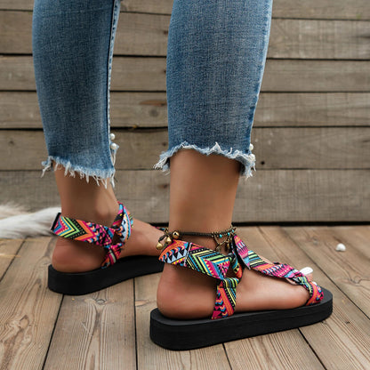 2023 Summer Flat Women'S Shoes Hemp Rope Set Foot Beach Sandals Outdoor All-Match Casual Slippers Large Size Women Sandals
