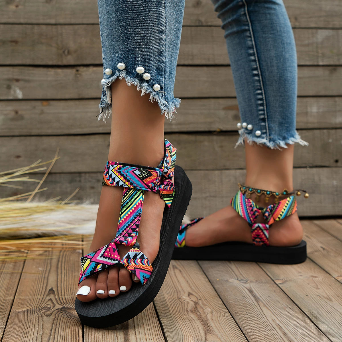 2023 Summer Flat Women'S Shoes Hemp Rope Set Foot Beach Sandals Outdoor All-Match Casual Slippers Large Size Women Sandals