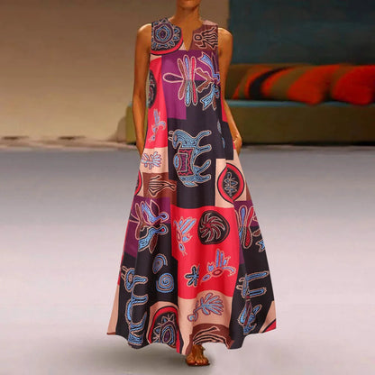 2024 New Summer Women'S Sleeveless V-Neck Printed Sexy Long Dress For Cross Border Trade In Europe And America