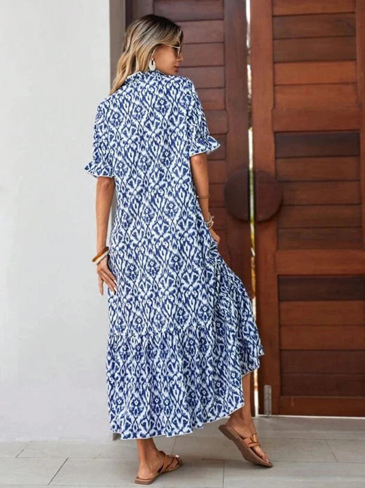 2024 Sping Summer Boho Women Maxi Dress Casual Short Sleeve A-Line Flounce Beach Woman Chiffon Dresses Floral Vestidoes Mujer