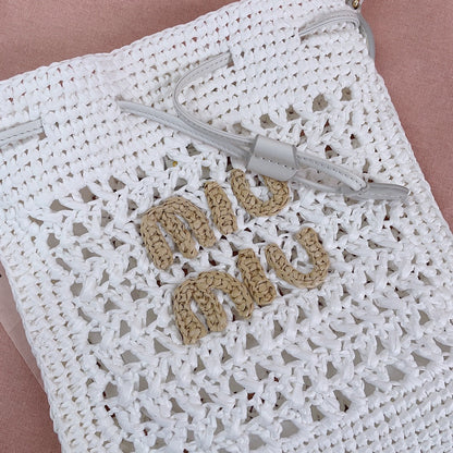 miu bucket bag 20cm white woven fabric