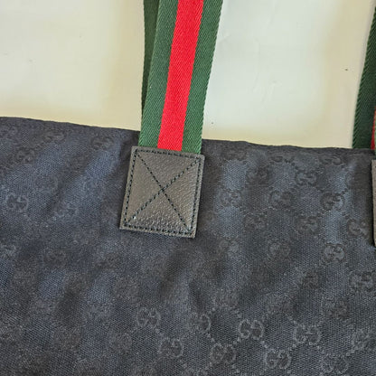 Gucci Navy Blue/Black GG Canvas Web Handle Tote