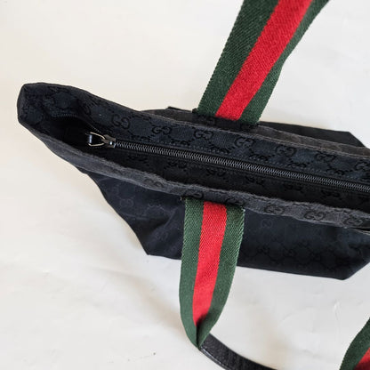 Gucci Navy Blue/Black GG Canvas Web Handle Tote