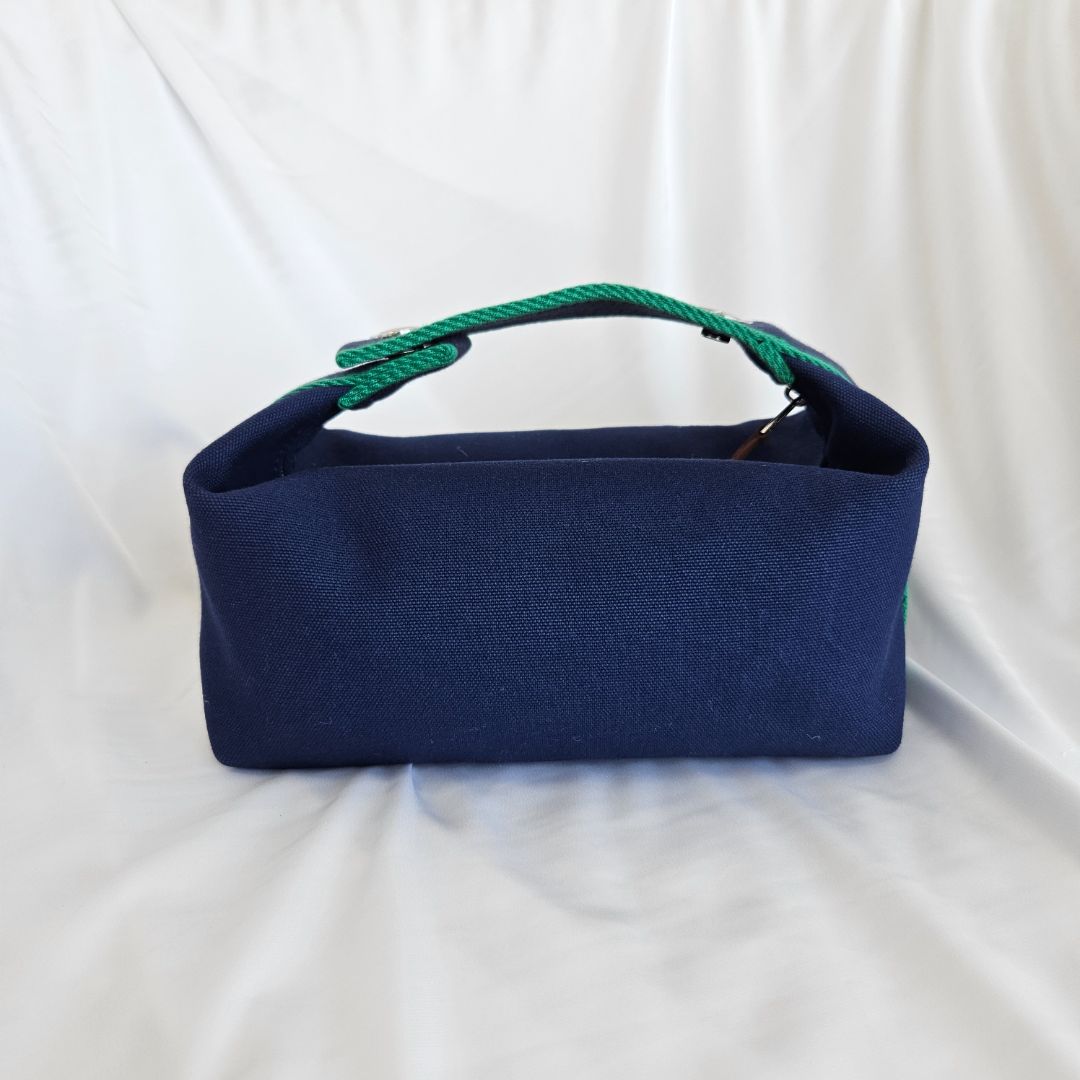 Hermes Blue Canvas Toile Bride-A-Brac Small Travel Case