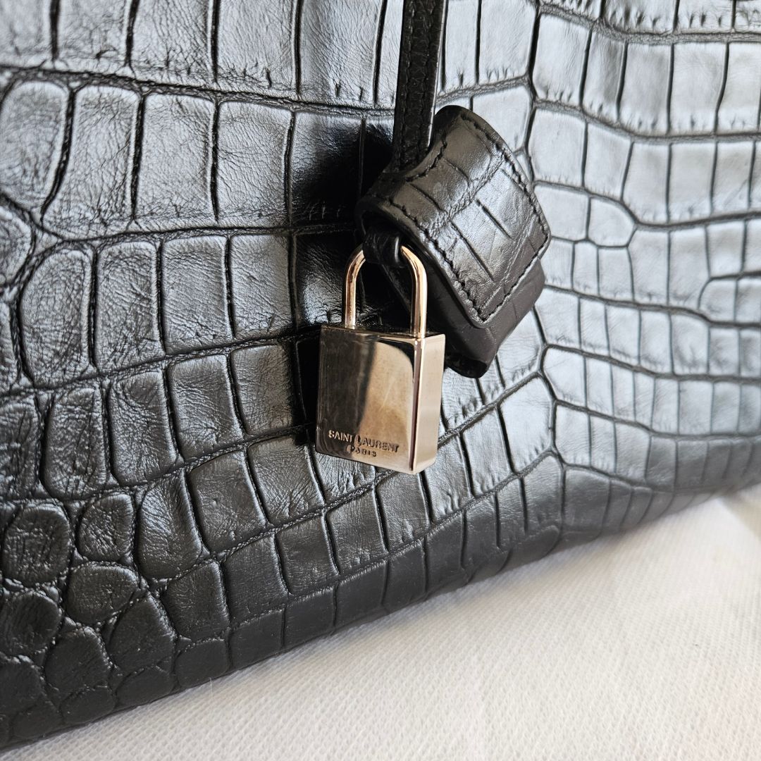 Saint Laurent Sac de Jour Tote Black Croc Embossed Bag