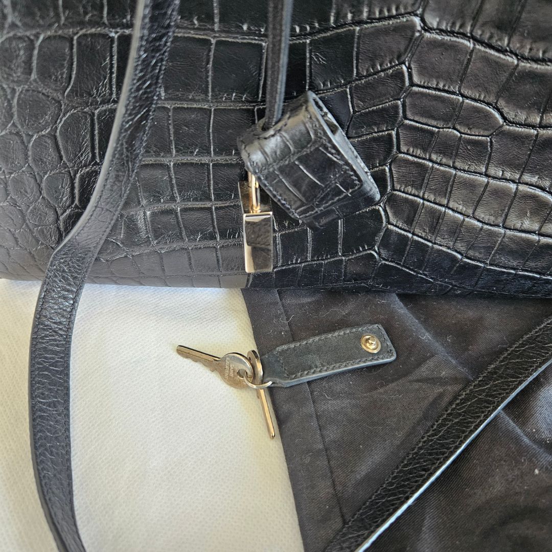 Saint Laurent Sac de Jour Tote Black Croc Embossed Bag