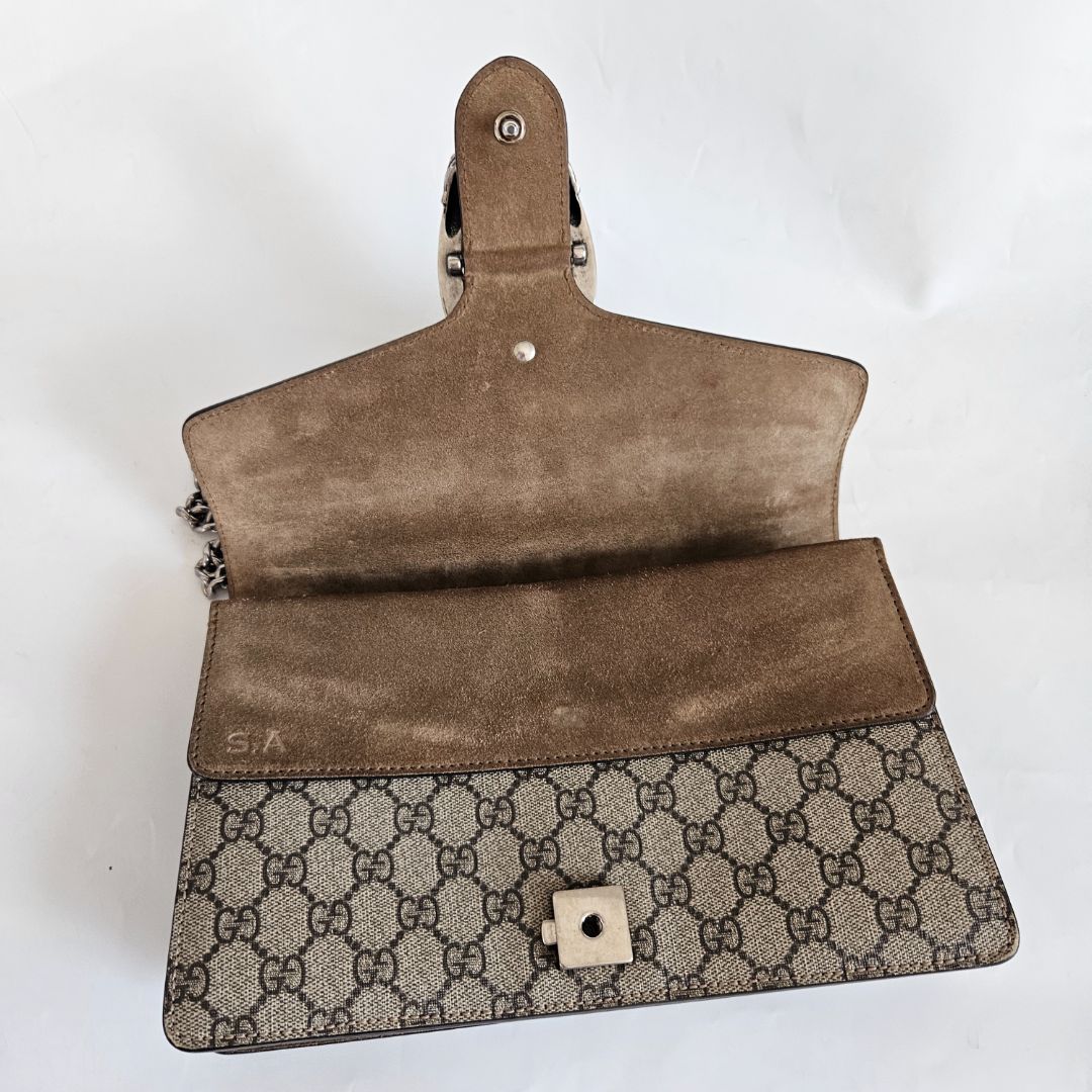 Gucci Beige GG Supreme Canvas and Suede Dionysus Shoulder Bag