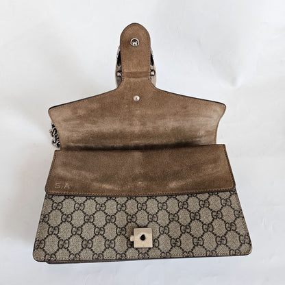 Gucci Beige GG Supreme Canvas and Suede Dionysus Shoulder Bag