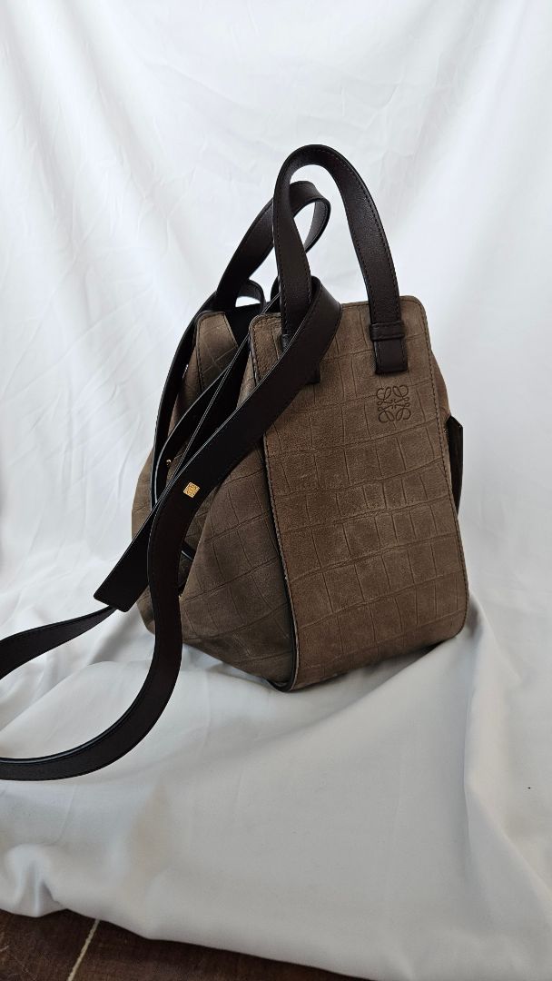 Loewe Hammock small mock croc suede shoulder bag