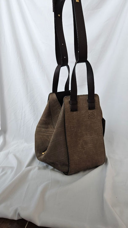 Loewe Hammock small mock croc suede shoulder bag