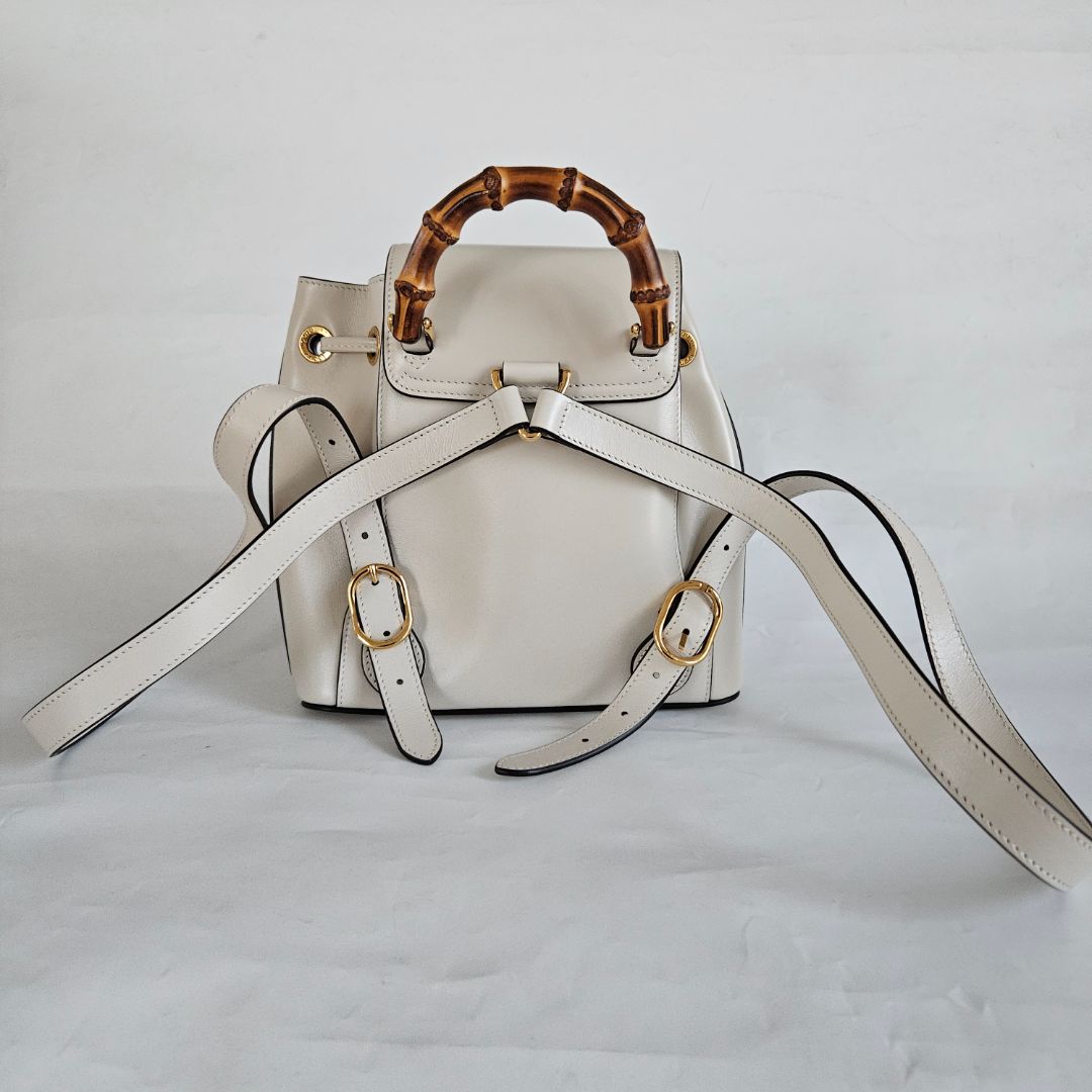 Gucci White Leather Bamboo Backbag