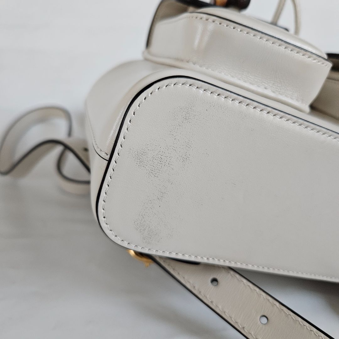 Gucci White Leather Bamboo Backbag