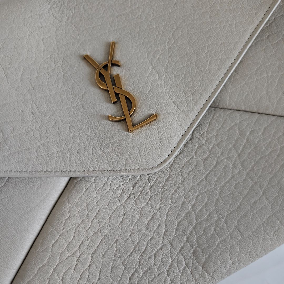 Saint Laurent Large Cassandre Envelope Pouch in white Lambskin Leather