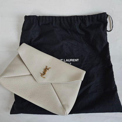 Saint Laurent Large Cassandre Envelope Pouch in white Lambskin Leather
