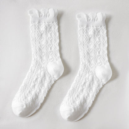 Rufia - White Rolled Edge Socks for Women