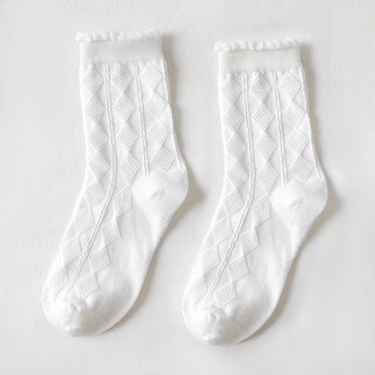 Rufia - White Rolled Edge Socks for Women