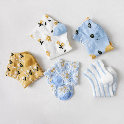 Rufia - Vintage Floral Blue and Yellow Low-Cut Socks