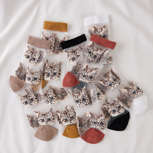 Rufia – Sheer Cat Pattern Ankle Socks | Lightweight &amp; Breathable