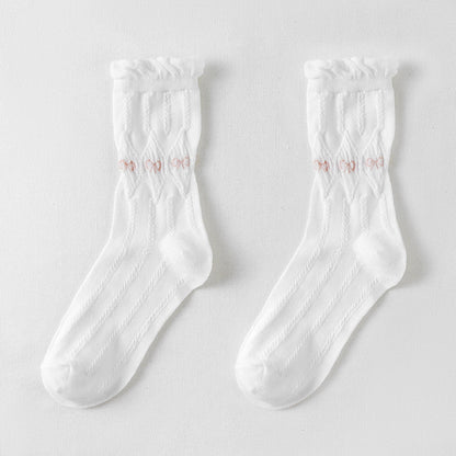 Rufia - White Rolled Edge Socks for Women