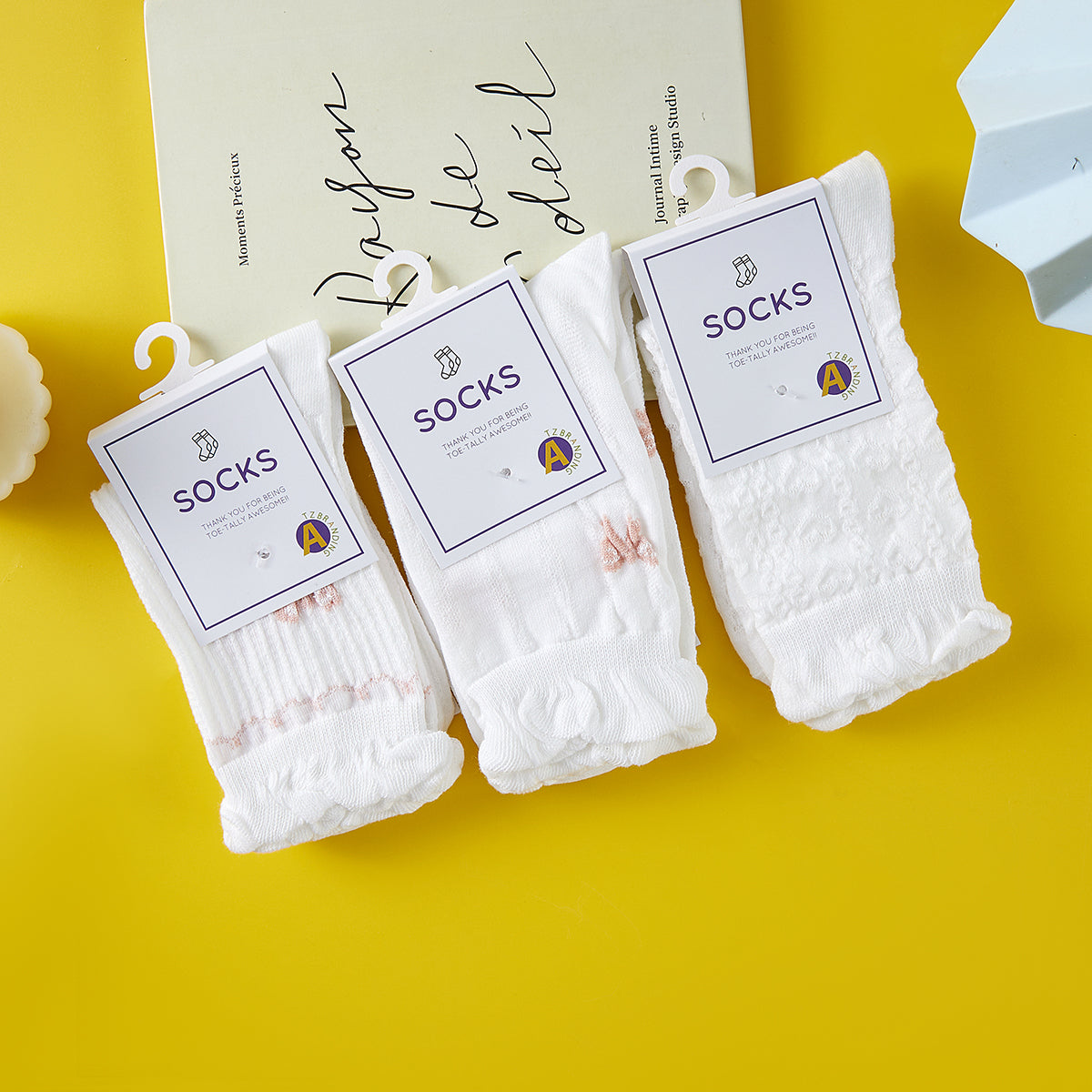 Rufia - White Rolled Edge Socks for Women