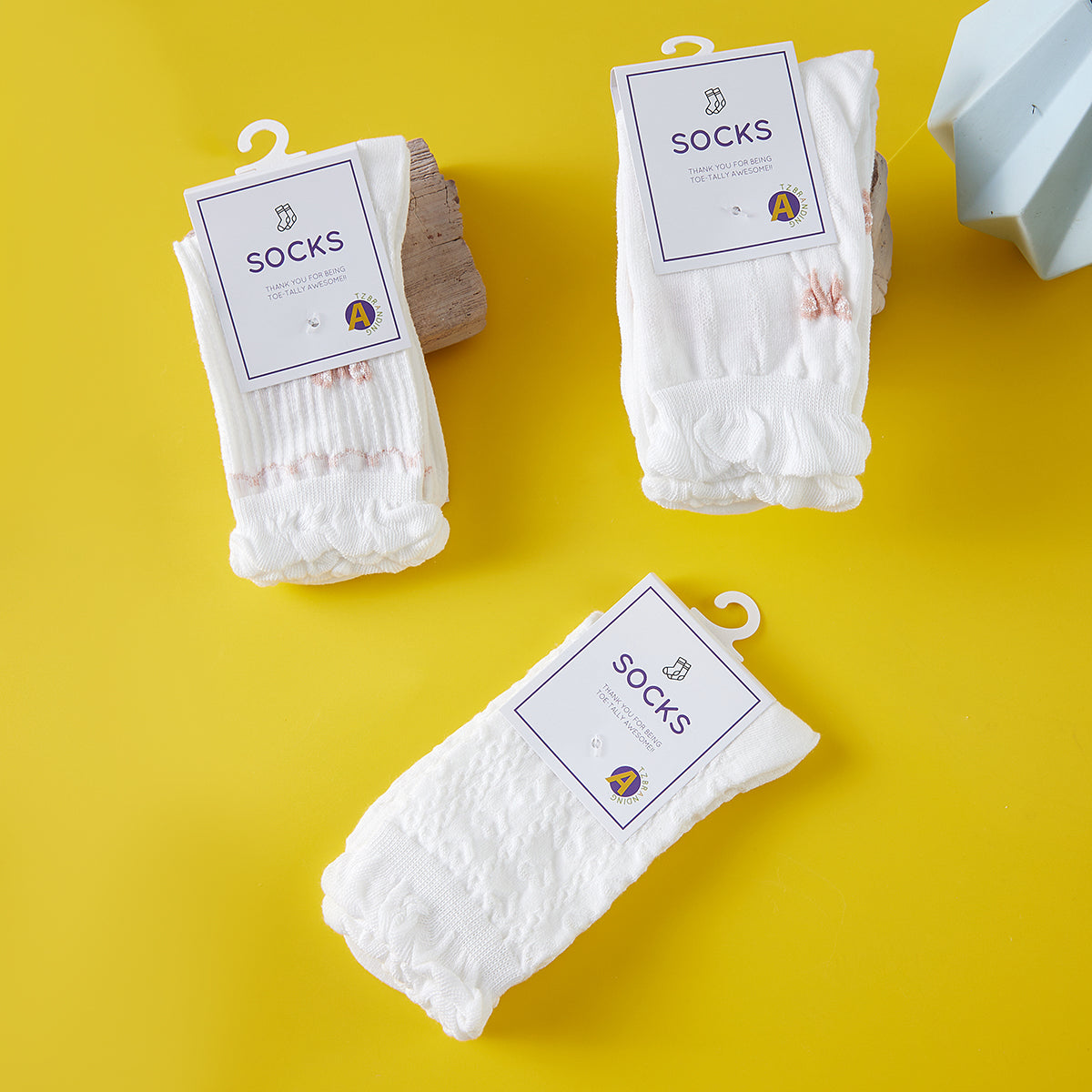 Rufia - White Rolled Edge Socks for Women