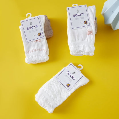 Rufia - White Rolled Edge Socks for Women