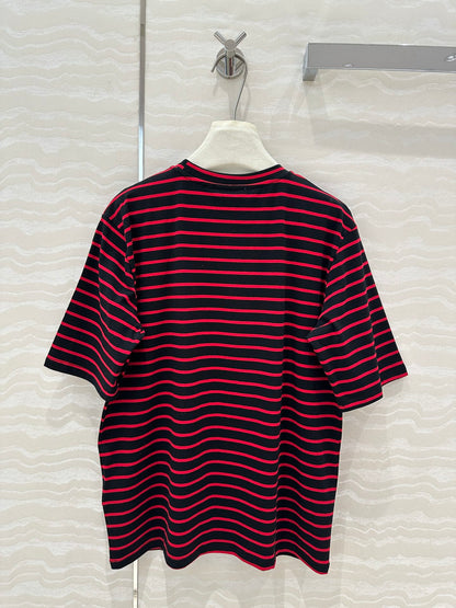 Prada Striped Short-sleeved T-shirt Red mix Black Cotton