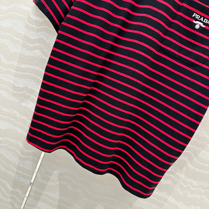 Prada Striped Short-sleeved T-shirt Red mix Black Cotton