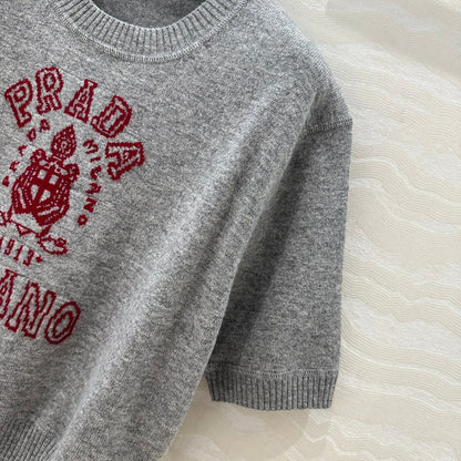 Prada 25 Short-sleeved Sweatshirt Gray mix Red Wool Cashmere